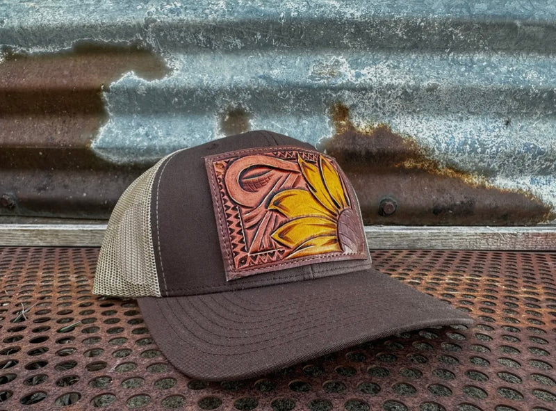 Sunflower Leather Patch Trucker Hat