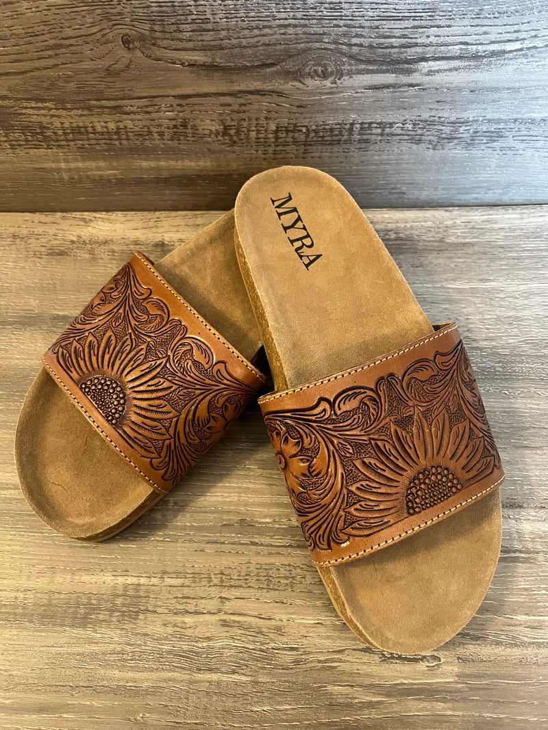 Sunflower Hand-Tooled Sandals