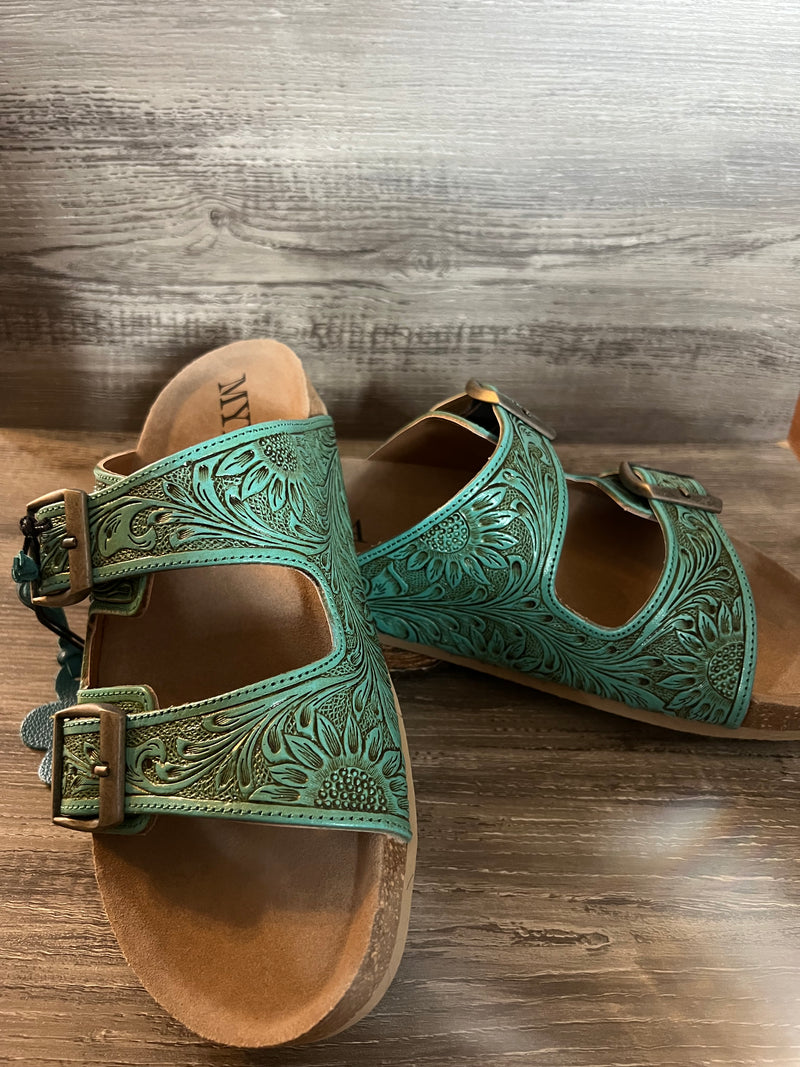 Turquoise Hand-Tooled Sandals