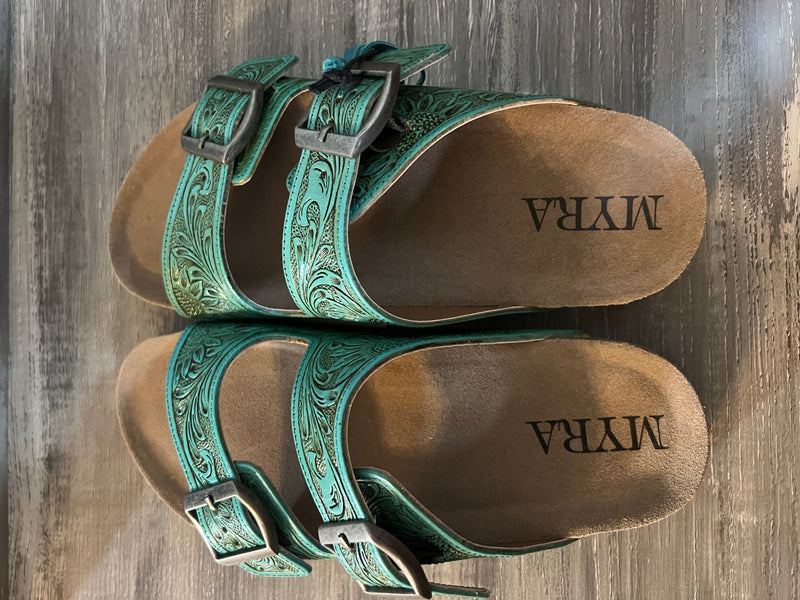 Turquoise Hand-Tooled Sandals