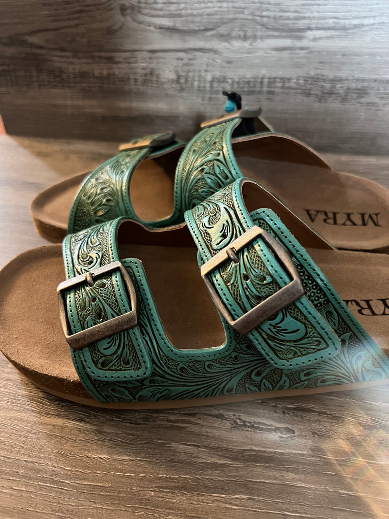 Turquoise Hand-Tooled Sandals